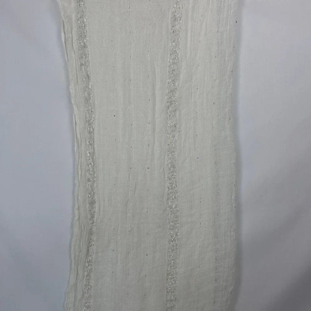 Van Heusen Cream Shimmer Wrap Scarf – Sheer Metallic Stripe Long Stole